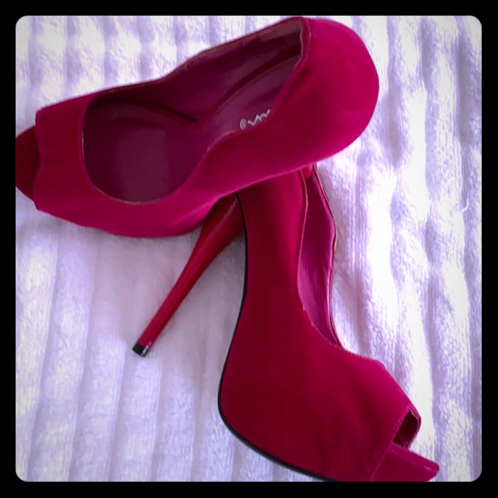 Dark Pink velvet high heels